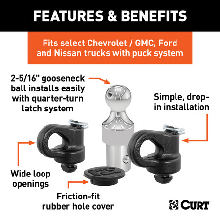 Curt OEM Puck System 2-5/16" Gooseneck Kit, Chevy, Ford, GMC, Nissan (38K) 60639